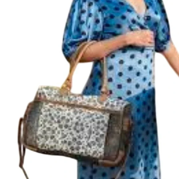 Myra Bag Amaryllis Upcycled Canvas & Cowhide Messenger Bag Rustic Western - Picture 13 of 13